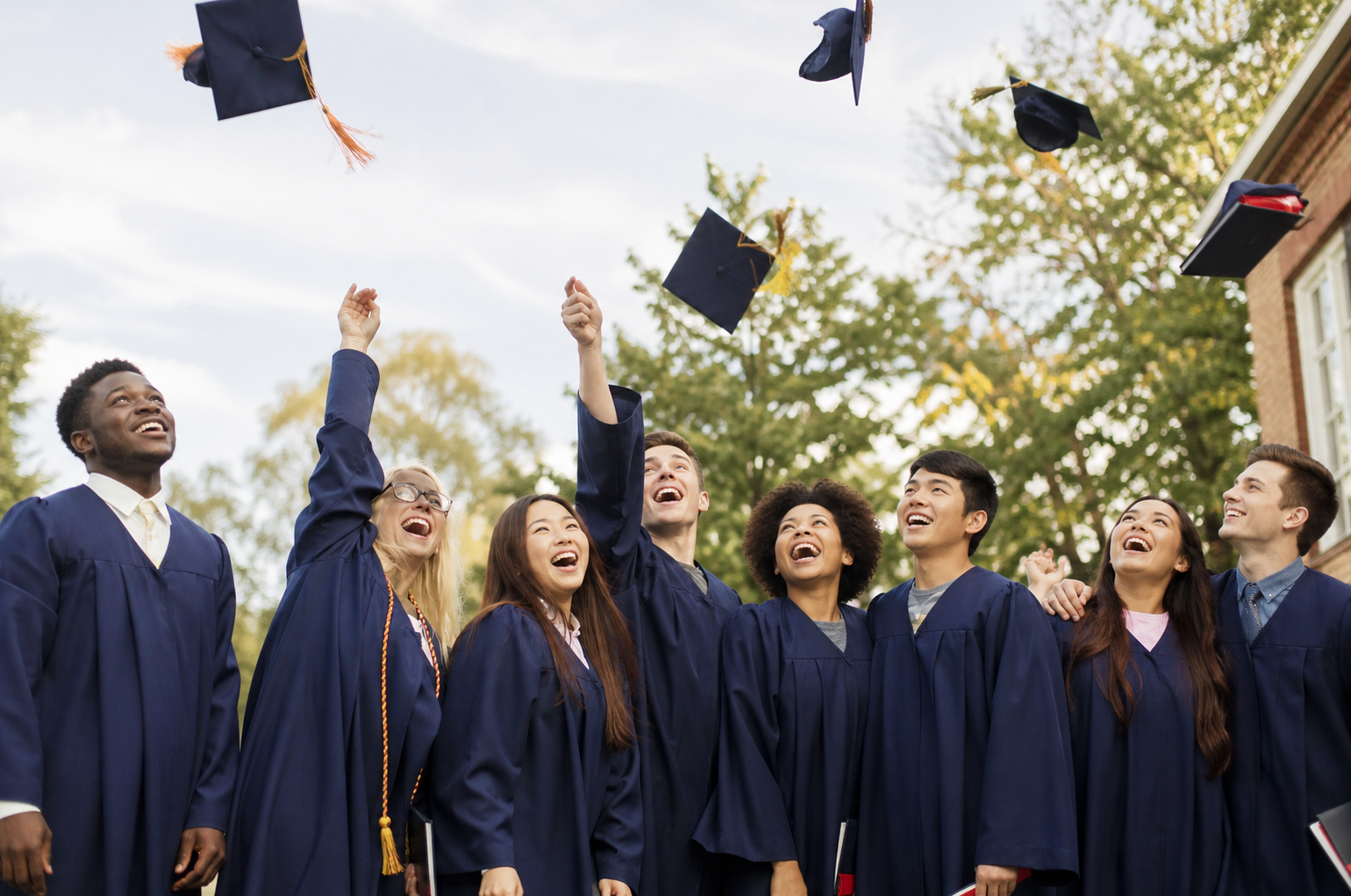 Happy teens graduating